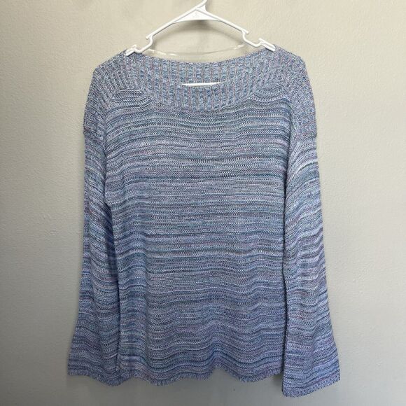 Croft & Barrow | Striped Boatneck Knit Sweater Flared Sleeves Medium Blue Pink - Picture 4 of 8